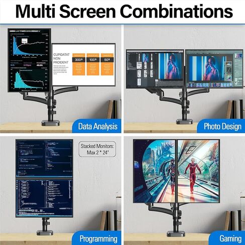 MOUNTUP Dual Monitor Stand, Height Adjustable Monitor Desk Mount, Gas Spring Monitor Arm for Two 17-32 Inch Screens, with C Clamp/Grommet Mounting Base, Holds 4.4-17.6 lbs per Arm, Max VESA 100x100mm in Saudi Arabia
