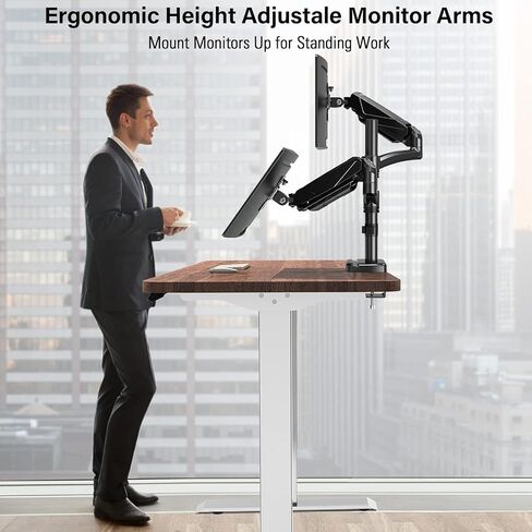 MOUNTUP Dual Monitor Stand, Height Adjustable Monitor Desk Mount, Gas Spring Monitor Arm for Two 17-32 Inch Screens, with C Clamp/Grommet Mounting Base, Holds 4.4-17.6 lbs per Arm, Max VESA 100x100mm in Saudi Arabia