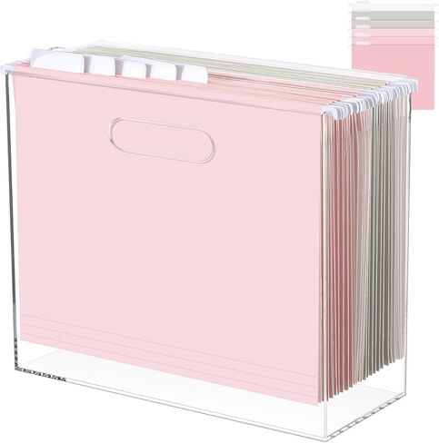 منظم صندوق ملفات أكريليك مع 24 قطعة من حوامل الملفات المعلقة بحجم الحروف، منظم مجلد ملفات معلق من الأكريليك، صندوق ملفات نحيف شفاف مع مقابض للمكتب والمكتب المنزلي (لون دافئ، رسمي) in Kuwait