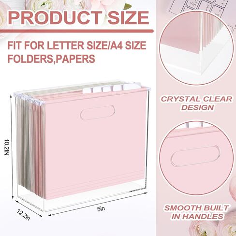 منظم صندوق ملفات أكريليك مع 24 قطعة من حوامل الملفات المعلقة بحجم الحروف، منظم مجلد ملفات معلق من الأكريليك، صندوق ملفات نحيف شفاف مع مقابض للمكتب والمكتب المنزلي (لون دافئ، رسمي) in Kuwait