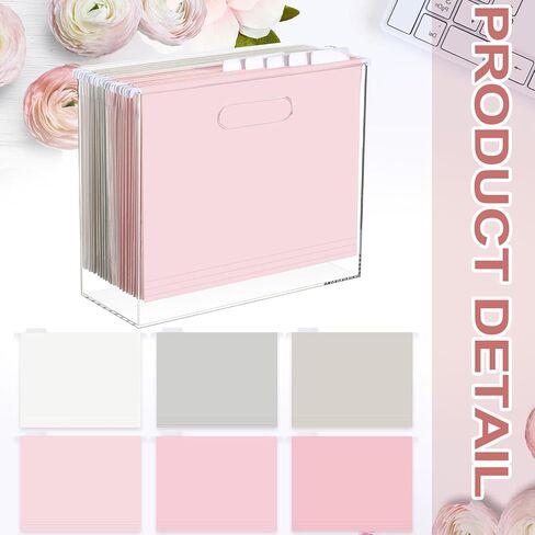 منظم صندوق ملفات أكريليك مع 24 قطعة من حوامل الملفات المعلقة بحجم الحروف، منظم مجلد ملفات معلق من الأكريليك، صندوق ملفات نحيف شفاف مع مقابض للمكتب والمكتب المنزلي (لون دافئ، رسمي) in Kuwait