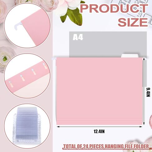 منظم صندوق ملفات أكريليك مع 24 قطعة من حوامل الملفات المعلقة بحجم الحروف، منظم مجلد ملفات معلق من الأكريليك، صندوق ملفات نحيف شفاف مع مقابض للمكتب والمكتب المنزلي (لون دافئ، رسمي) in Kuwait