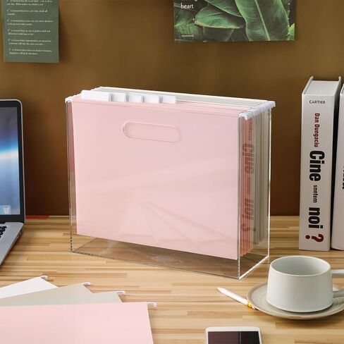 منظم صندوق ملفات أكريليك مع 24 قطعة من حوامل الملفات المعلقة بحجم الحروف، منظم مجلد ملفات معلق من الأكريليك، صندوق ملفات نحيف شفاف مع مقابض للمكتب والمكتب المنزلي (لون دافئ، رسمي) in Kuwait