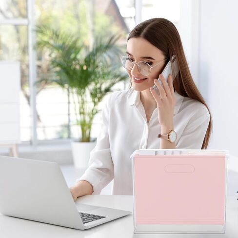 منظم صندوق ملفات أكريليك مع 24 قطعة من حوامل الملفات المعلقة بحجم الحروف، منظم مجلد ملفات معلق من الأكريليك، صندوق ملفات نحيف شفاف مع مقابض للمكتب والمكتب المنزلي (لون دافئ، رسمي) in Kuwait