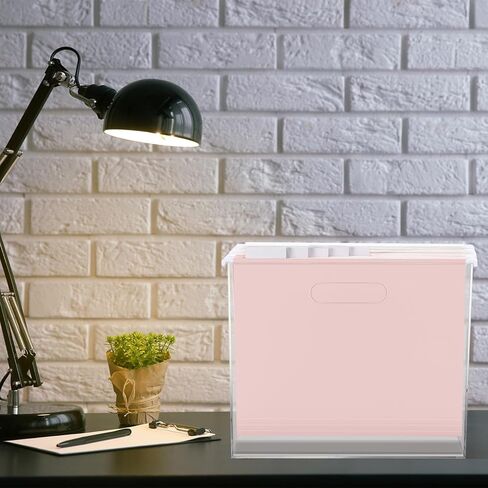 منظم صندوق ملفات أكريليك مع 24 قطعة من حوامل الملفات المعلقة بحجم الحروف، منظم مجلد ملفات معلق من الأكريليك، صندوق ملفات نحيف شفاف مع مقابض للمكتب والمكتب المنزلي (لون دافئ، رسمي) in Kuwait