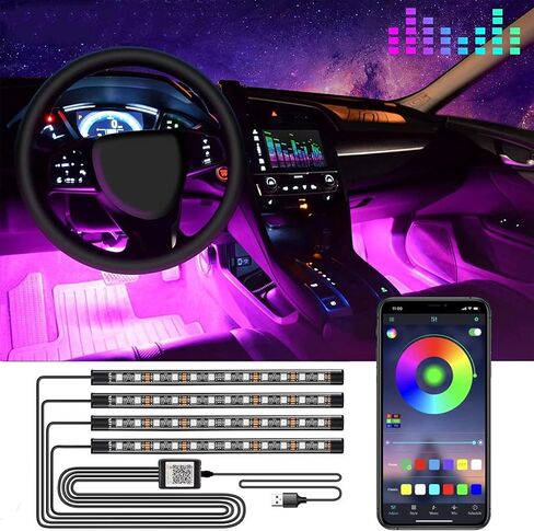 LED Car Lights with App Control, Car LED Strip Lights, Smart Interior Car Lights with DIY Mode and Music Mode, Under Dash Interior Lights for Car with Smart USB Port, Fit for Cars, Trucks, SUVs in Saudi Arabia
