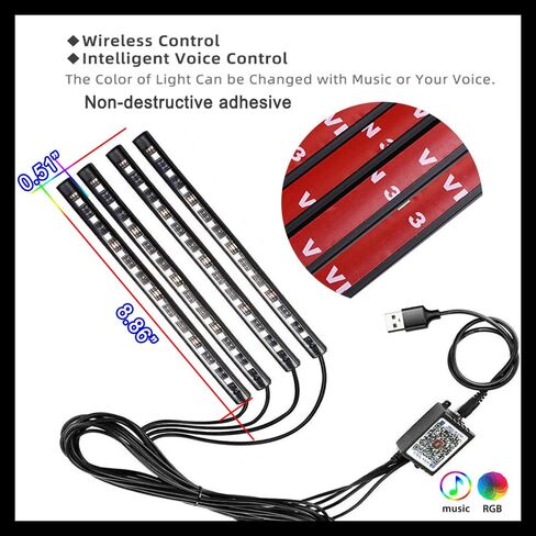 LED Car Lights with App Control, Car LED Strip Lights, Smart Interior Car Lights with DIY Mode and Music Mode, Under Dash Interior Lights for Car with Smart USB Port, Fit for Cars, Trucks, SUVs in Saudi Arabia