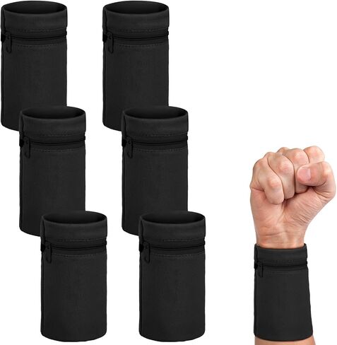 6 Pieces Wrist Wallet Pocket Wrist Zipper Pouch for Women Men Running Walking Hiking Jogging Sweatbands Phone Coin Keys Storage in Saudi Arabia