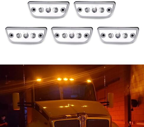 iJDMTOY 5pc Amber Lens Super Bright Amber Full LED Front Cab Roof Marker Lights Compatible with Kenworth T680 T770 T880, Peterbilt 579 Semi-Truck in Saudi Arabia