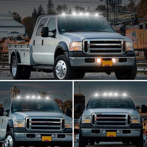 أضواء علامة سقف الكابينة LED متوافقة مع F250 F350 F450 F550 99-16 ولـ F650 F750 04-17 مجموعات استبدال مصباح الجري العلوي 5 قطع (عدسة دخان وضوء أبيض) in Saudi Arabia