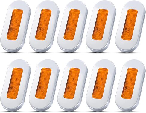 [عبوة من 10] مصباح Ledvillage بيضاوي LED كهرماني مقاس 3 بوصات مع مصباح علامة من الفولاذ المقاوم للصدأ من الكروم عالمي لشاحنة الحافلات واليخوت 12 فولت تيار مستمر استهلاك منخفض للأشعة فوق البنفسجية 12 in Kuwait