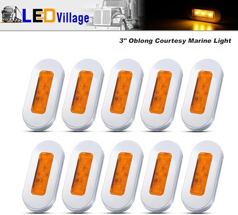 [عبوة من 10] مصباح Ledvillage بيضاوي LED كهرماني مقاس 3 بوصات مع مصباح علامة من الفولاذ المقاوم للصدأ من الكروم عالمي لشاحنة الحافلات واليخوت 12 فولت تيار مستمر استهلاك منخفض للأشعة فوق البنفسجية 12 in Kuwait