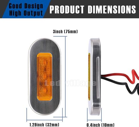 [عبوة من 10] مصباح Ledvillage بيضاوي LED كهرماني مقاس 3 بوصات مع مصباح علامة من الفولاذ المقاوم للصدأ من الكروم عالمي لشاحنة الحافلات واليخوت 12 فولت تيار مستمر استهلاك منخفض للأشعة فوق البنفسجية 12 in Kuwait