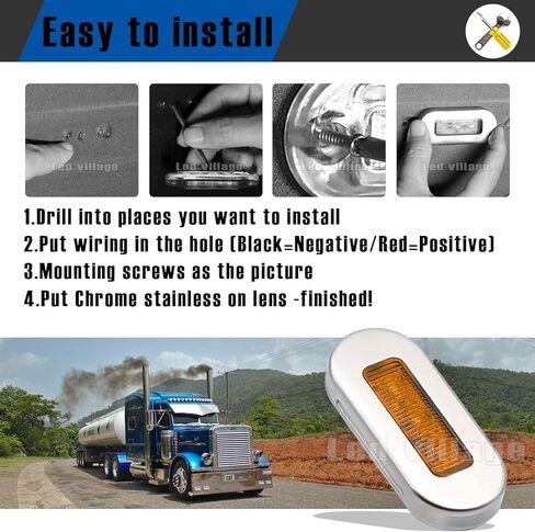 [عبوة من 10] مصباح Ledvillage بيضاوي LED كهرماني مقاس 3 بوصات مع مصباح علامة من الفولاذ المقاوم للصدأ من الكروم عالمي لشاحنة الحافلات واليخوت 12 فولت تيار مستمر استهلاك منخفض للأشعة فوق البنفسجية 12 in Kuwait