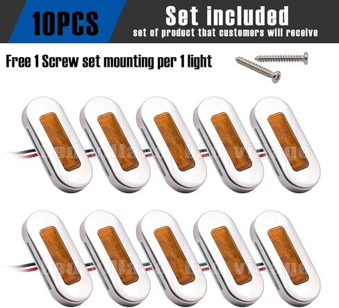 [عبوة من 10] مصباح Ledvillage بيضاوي LED كهرماني مقاس 3 بوصات مع مصباح علامة من الفولاذ المقاوم للصدأ من الكروم عالمي لشاحنة الحافلات واليخوت 12 فولت تيار مستمر استهلاك منخفض للأشعة فوق البنفسجية 12 in Kuwait