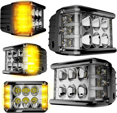 ASLONG 2 قطعة 4 بوصة LED ستروب القرون أضواء العمل DRL البيضاء، مطلق النار الجانبي LED أضواء العمل المزدوجة الجانب الأصفر DRL المتوهج ستروب LED مكعبات الطرق الوعرة ضوء القيادة مع تبديل الأسلاك لشاحنة ATV UTV 4x4 in Kuwait