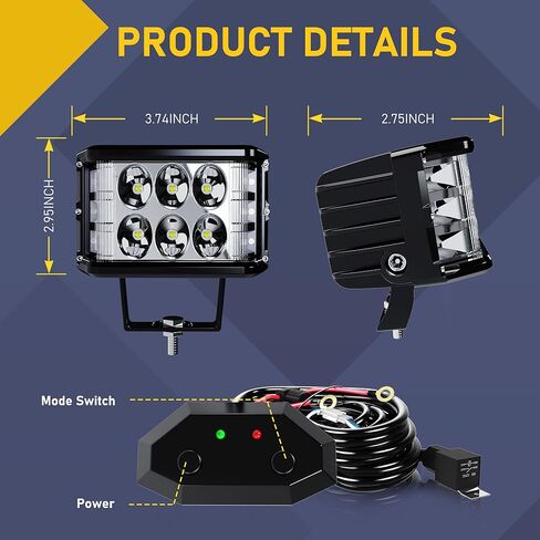 ASLONG 2 قطعة 4 بوصة LED ستروب القرون أضواء العمل DRL البيضاء، مطلق النار الجانبي LED أضواء العمل المزدوجة الجانب الأصفر DRL المتوهج ستروب LED مكعبات الطرق الوعرة ضوء القيادة مع تبديل الأسلاك لشاحنة ATV UTV 4x4 in Kuwait
