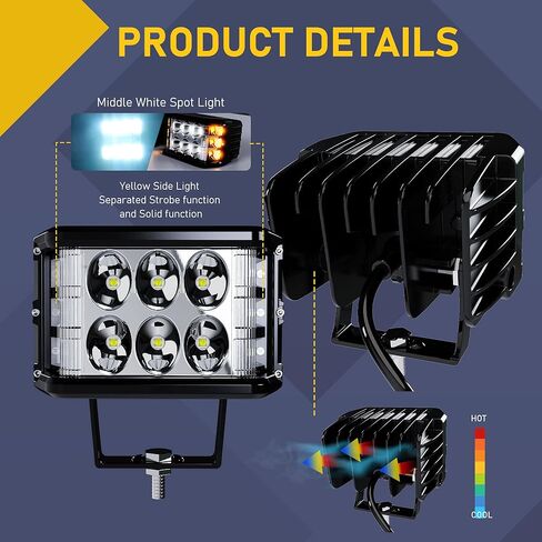 ASLONG 2 قطعة 4 بوصة LED ستروب القرون أضواء العمل DRL البيضاء، مطلق النار الجانبي LED أضواء العمل المزدوجة الجانب الأصفر DRL المتوهج ستروب LED مكعبات الطرق الوعرة ضوء القيادة مع تبديل الأسلاك لشاحنة ATV UTV 4x4 in Kuwait