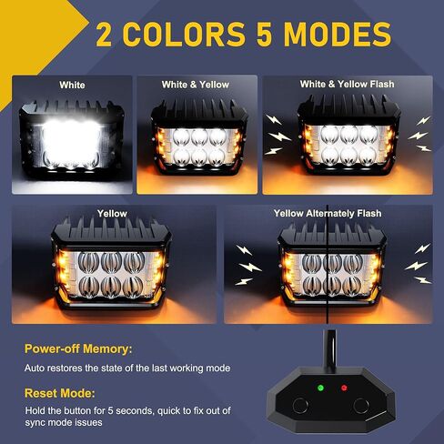 ASLONG 2 قطعة 4 بوصة LED ستروب القرون أضواء العمل DRL البيضاء، مطلق النار الجانبي LED أضواء العمل المزدوجة الجانب الأصفر DRL المتوهج ستروب LED مكعبات الطرق الوعرة ضوء القيادة مع تبديل الأسلاك لشاحنة ATV UTV 4x4 in Kuwait