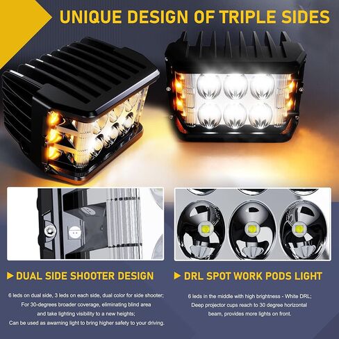 ASLONG 2 قطعة 4 بوصة LED ستروب القرون أضواء العمل DRL البيضاء، مطلق النار الجانبي LED أضواء العمل المزدوجة الجانب الأصفر DRL المتوهج ستروب LED مكعبات الطرق الوعرة ضوء القيادة مع تبديل الأسلاك لشاحنة ATV UTV 4x4 in Kuwait