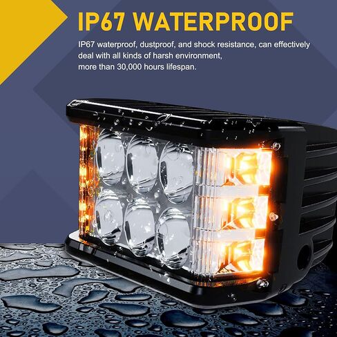 ASLONG 2 قطعة 4 بوصة LED ستروب القرون أضواء العمل DRL البيضاء، مطلق النار الجانبي LED أضواء العمل المزدوجة الجانب الأصفر DRL المتوهج ستروب LED مكعبات الطرق الوعرة ضوء القيادة مع تبديل الأسلاك لشاحنة ATV UTV 4x4 in Kuwait