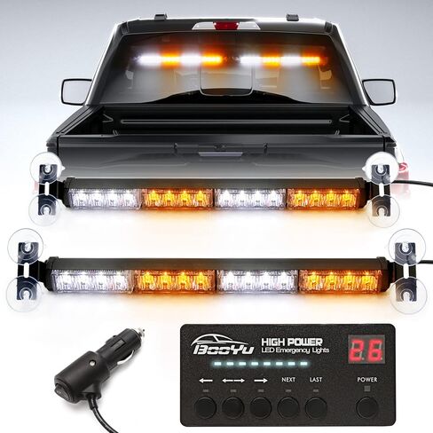 BooYu 2 in 1 Traffic Advisor Light Bar w/Digital Display Controller Windshield LED Emergency Strobe Visor Safety Warning Hazard Flashing Lights for Firefighter Police Trucks Vehicles (Amber/White) in Saudi Arabia