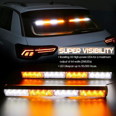 BooYu 2 in 1 Traffic Advisor Light Bar w/Digital Display Controller Windshield LED Emergency Strobe Visor Safety Warning Hazard Flashing Lights for Firefighter Police Trucks Vehicles (Amber/White) in Saudi Arabia