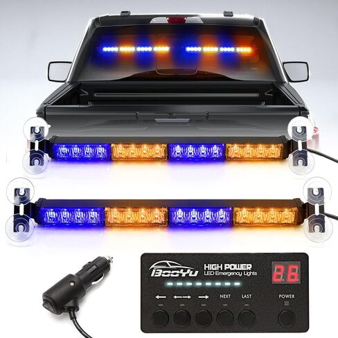 BooYu 2 in 1 Traffic Advisor Light Bar w/Digital Display Controller Windshield LED Emergency Strobe Visor Safety Warning Hazard Flashing Lights for Firefighter Police Trucks Vehicles (Amber/White) in Saudi Arabia