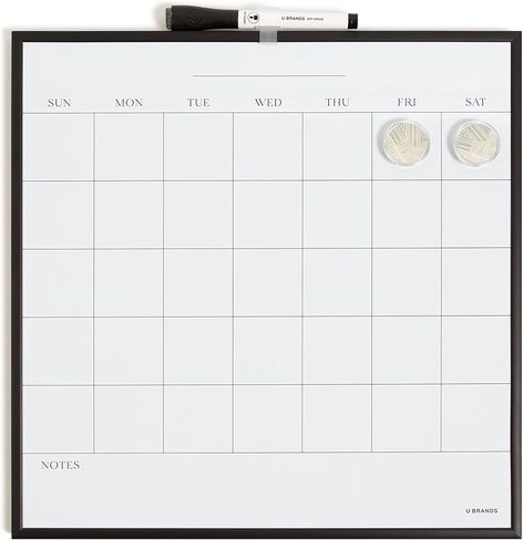 U Brands Magnetic Dry Erase Wall Calendar Board, 14"x14", Black Metal Frame, includes Magnets and Marker in Saudi Arabia