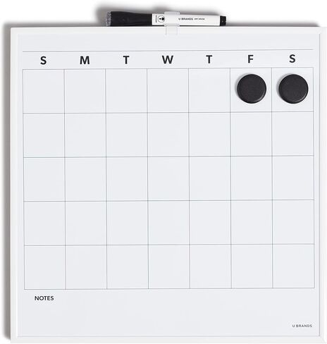 U Brands Magnetic Dry Erase Wall Calendar Board, 14"x14", Black Metal Frame, includes Magnets and Marker in Saudi Arabia