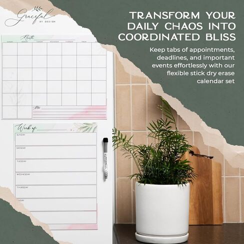 Graceful By Design's Flexible Stick Monthly & Weekly Calendar Set: Versatile and Repositionable 2024 Wall Calendar and Planning Solution for Busy Moms in Kuwait