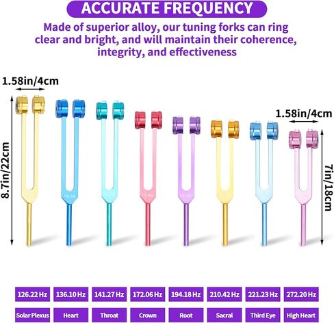 مجموعة شوكة ضبط الشاكرا للشفاء، 7 شقرا+1 شوكة ضبط سولفيجيو مرجحة للأغراض الروحية مع صندوق هدايا خشبي أنيق لليوجا والتأمل (126.22 هرتز، 136.1 هرتز، 141.27 هرتز، 172.06 هرتز، إلخ) in Kuwait