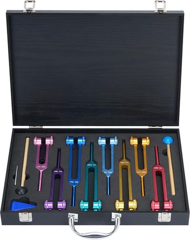 مجموعة شوكة ضبط الشاكرا للشفاء، 7 شقرا+1 شوكة ضبط سولفيجيو مرجحة للأغراض الروحية مع صندوق هدايا خشبي أنيق لليوجا والتأمل (126.22 هرتز، 136.1 هرتز، 141.27 هرتز، 172.06 هرتز، إلخ) in Kuwait