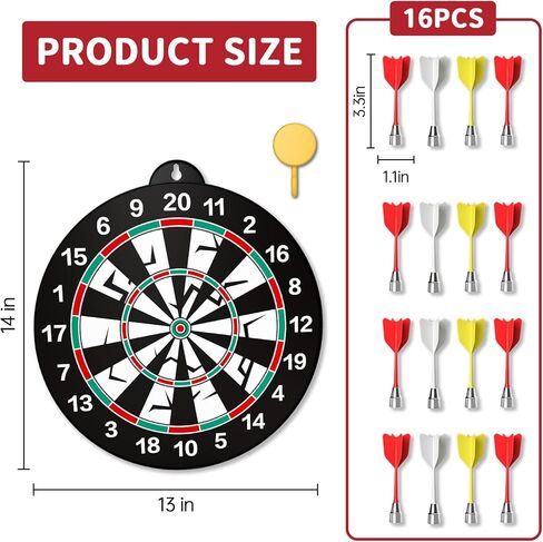 16 قطعة من لوح رمي السهام المغناطيسي - لعبة ممتعة داخلية وخارجية لألعاب الحفلات - ألعاب لوح رمي السهام المغناطيسية هدايا عيد ميلاد لـ 3 4 5 6 7 8 9 10 11 12 عامًا صبي فتاة أطفال in Kuwait