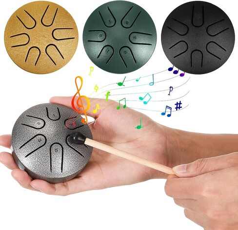 4 قطع طبلة لسان فولاذية للجيب مقاس 3 بوصات و6 ملاحظات براميل يدوية صغيرة هدايا موسيقية صغيرة خالية من القلق مع مطارق الطبل وملصقات الملاحظات للمبتدئين والبالغين والأطفال واليوجا التأمل، 4 ألوان in Kuwait