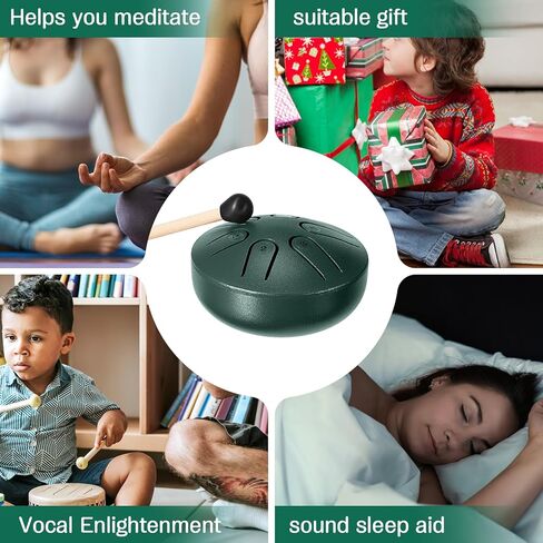 4 قطع طبلة لسان فولاذية للجيب مقاس 3 بوصات و6 ملاحظات براميل يدوية صغيرة هدايا موسيقية صغيرة خالية من القلق مع مطارق الطبل وملصقات الملاحظات للمبتدئين والبالغين والأطفال واليوجا التأمل، 4 ألوان in Kuwait