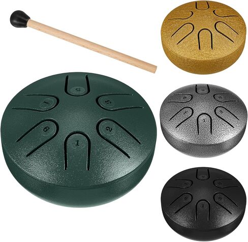 4 قطع طبلة لسان فولاذية للجيب مقاس 3 بوصات و6 ملاحظات براميل يدوية صغيرة هدايا موسيقية صغيرة خالية من القلق مع مطارق الطبل وملصقات الملاحظات للمبتدئين والبالغين والأطفال واليوجا التأمل، 4 ألوان in Kuwait