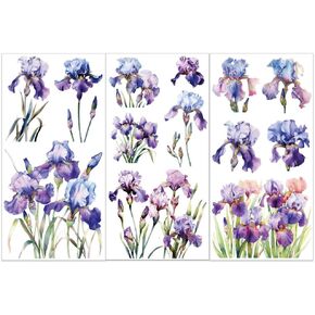 OLYCRAFT 3pcs/Set Iris Rub on Transfers for Furniture and Crafts 6x12 inch Flower Decor Transfer Stickers Floral Rub on Decals for Wood Furniture Scrapbooking Home Decorations