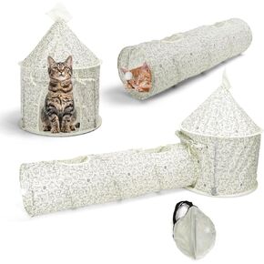 Nobleza Cat Tunnel Tent Toy, Collapsible Washable Cat Tube Bed Toy for Indoor Play Rest, Lightweight Ventilate Cool Kitty Tube Toy Round Donut Tunnel with Detachable Cushion Hanging Balls (Medium)