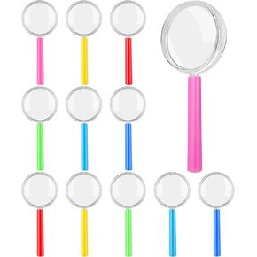 Aodaer 12 Pack Plastic Magnifying Glasses 3X Handheld Magnifying Glasses 6 Color Reading Magnifiers for Home School Science Observation