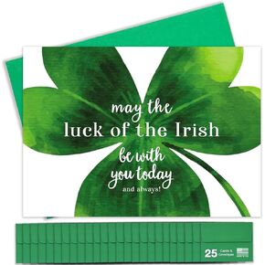 Happy St. Patrick's Day Cards for Family & Business (Luck of the Irish) Saint Patrick Bulk Greeting Card Set Pack of 25 with Green Envelopes (5x7 inch - A7) Office, Work, Employees & Clients LTI200