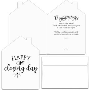 25 Sets Real Estate New Home Congratulations Cards Thank You New House Shaped Gift Cards with Envelope Closing Gifts for Home Buyers Real Estate Agent Favors(White)
