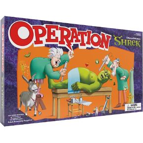 Operation: Shrek Board Game, Featuring 12 Custom Shrek “Funatomy" Pieces from Pixie Bites to Pain in The Butt Donkey, Classic Electronic Remove The Objects or Get The Buzzer Game, Officially Licensed