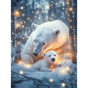 Ginfonr DIY 5D Diamond Art Kits for Adults, Bear Diamond Painting for Adults, Diamond Art Winter Full Drill, Diamond Art Kits Embroidery Rhinestone Craft for Home Wall Decor 12 * 16 Inch8185