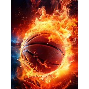 Zariocy 5D Diamond Art Kits for Adults Basketball Fire, DIY Diamond Painting Art Round Full Drill Crystal Diamond Embroidery Paintings Arts Craft for Home Office Wall Decor 12x16 inch