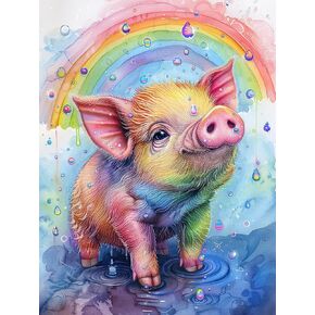 SKRYUIE 5D Pig Diamond Painting Kits - DIY Diamond Art Kits for Adults Rainbow, Full Round Drill - Crystal Cross Stitch - Adults Craft for Wall & Office Decor - 12x16 Inch q7