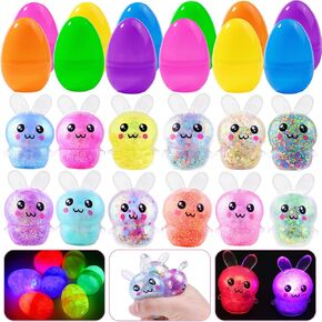 12pcs prefiped Easter Eggs تضيء ألعاب Squishy للأطفال ألعاب تخفيف الإجهاد لحفلات عيد الفصح تفضل جوائز الفصول الدراسية لضغط ألعاب الأرنب لأحشاد سلة صيد البيض