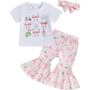 Toddler Girl Golf Outfits Long Sleeve Crew Neck Sweatshirt Flare Pants Headband 3Pcs Set Newborn Cute Fall Clothes
