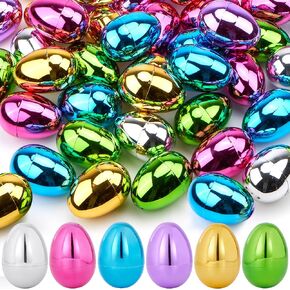 JOYIN 3.15" Metallic Easter Eggs, Shinny Plastic Eggs Colorful Bulks for Easter Hunt, Filling Treats, Easter Basket Stuffers, Classroom Prize Supplies, 48PCS