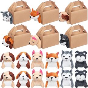 Fainne 12 Pcs Dog Party Favors Boxes with 12 Pcs Mini Plush Dog Set Puppy Treat Boxes Adopt A Puppy Party Favors Foldable Adopt Pet Gift Stuffed Animal for Birthday Supplies Decoration